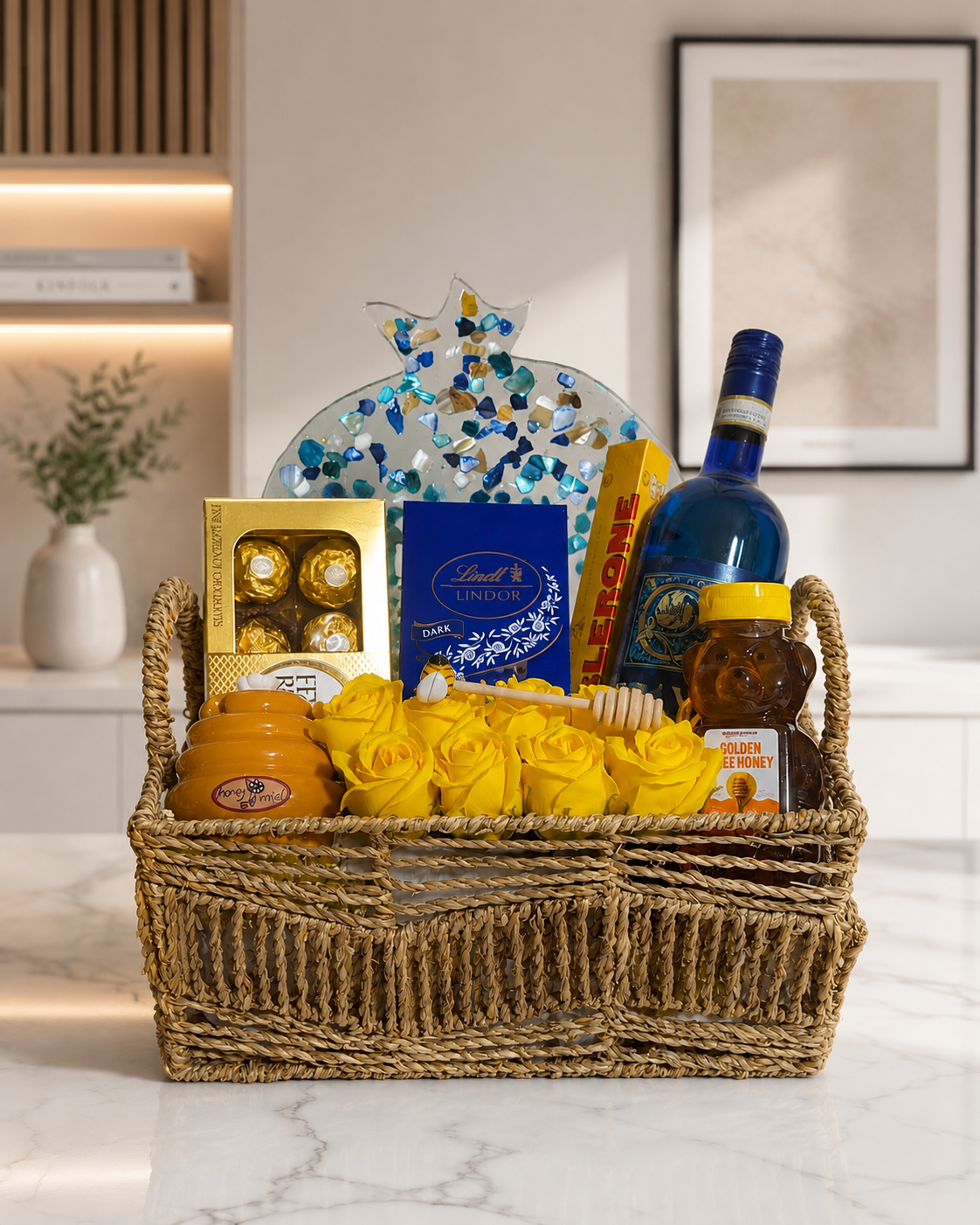 Golden Pomegranate Rosh Hashanah Gift Basket – Style #RH-GB-01